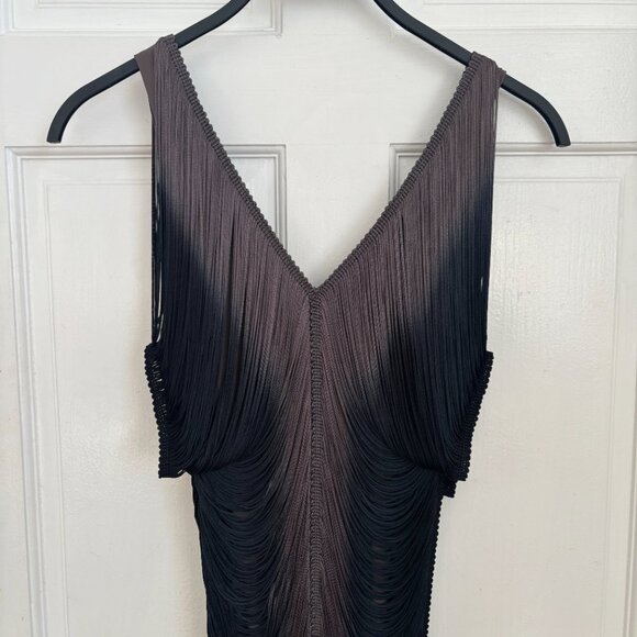 LIA KES Draped Fringe Dress New York Mini Short Mini Ombre Blue Grey Black XS - Picture 4 of 13
